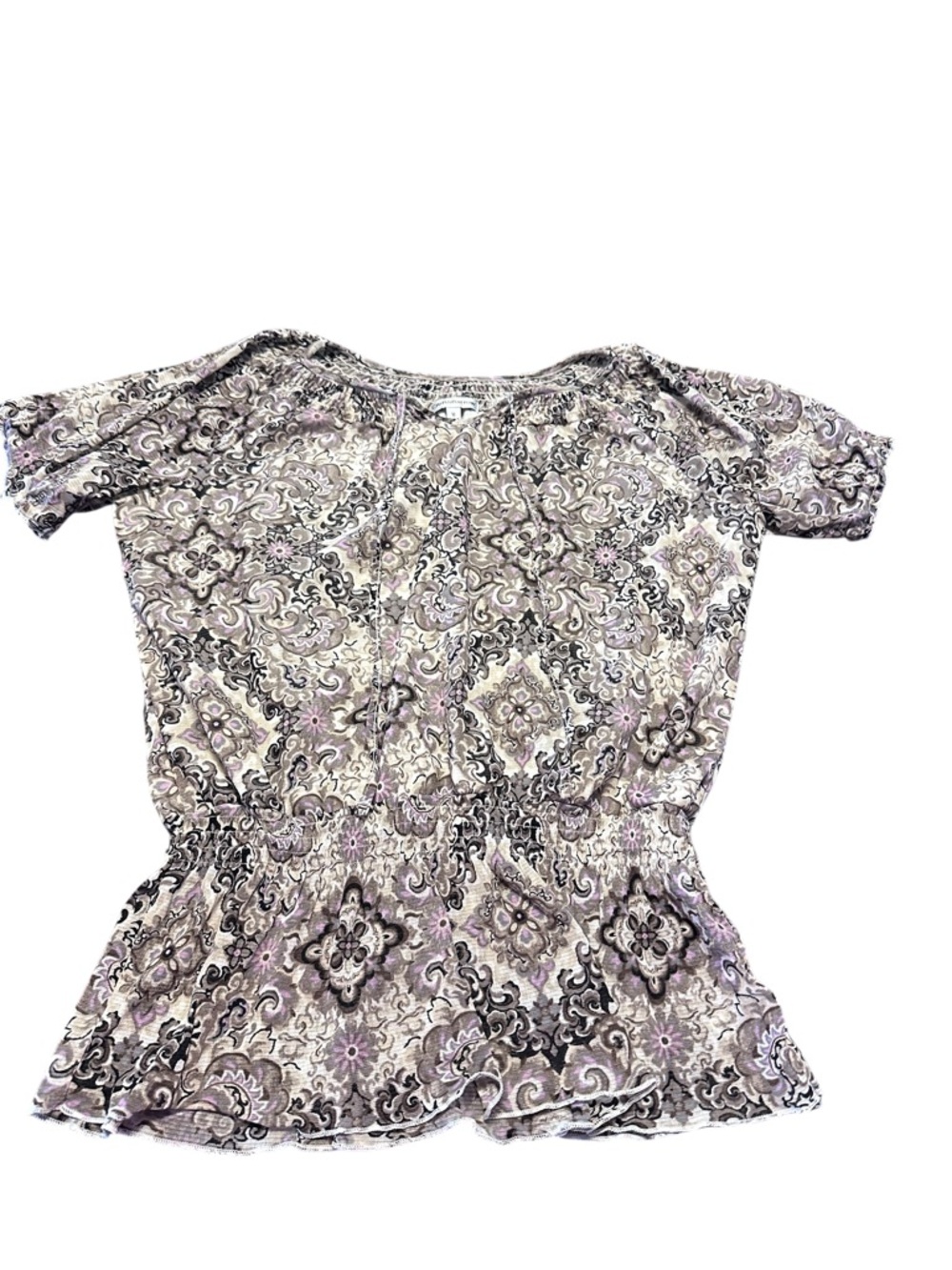 croft & barrow Lavender and Gray Paisley Peplum Short Sleeve Top